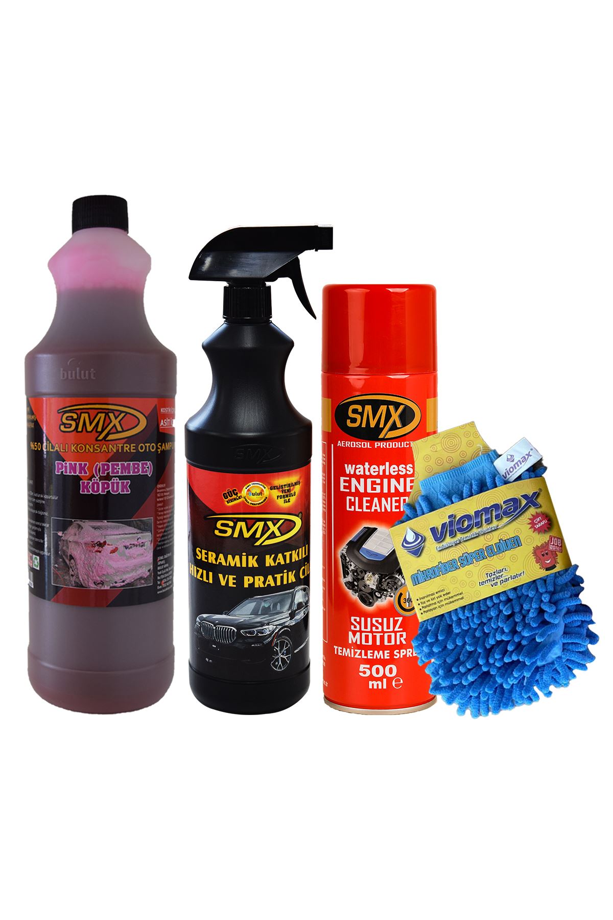 SMX %50 Cilalı Pink Oto Şampuanı /  Seramik Katkılı Hızlı Ve Pratik Cila / SMX Susuz Motor Temizleme Ve Koruma Spreyi / Mikrofiber Oto Yıkama Eldiveni